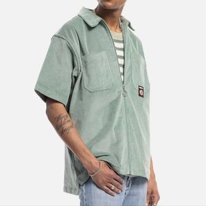 NWT ROKIT Green Corduroy Commit Full-Zip Front Short Sleeve Shirt XL